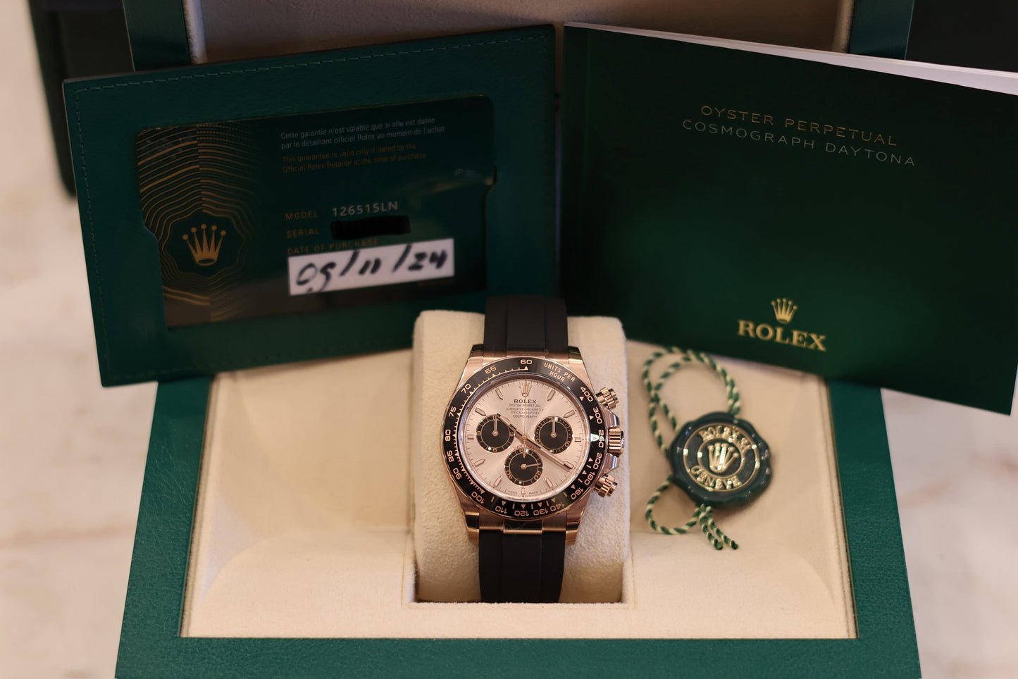 Rolex Daytona Oysterflex Rose Gold Sundust dial 126515LN - Unworn