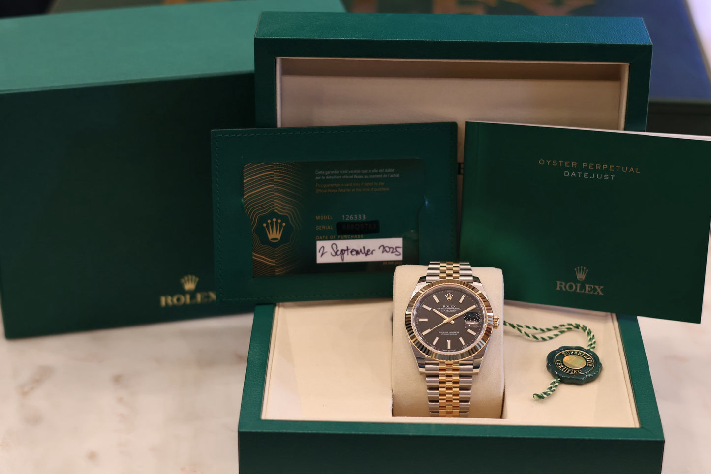 Rolex Datejust 41 Two Tone Yellow Gold Black Dial 126333 - Unworn
