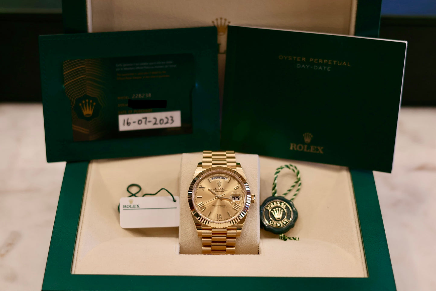 Rolex Day-Date 40 Yellow Gold Champagne Roman Dial 228238