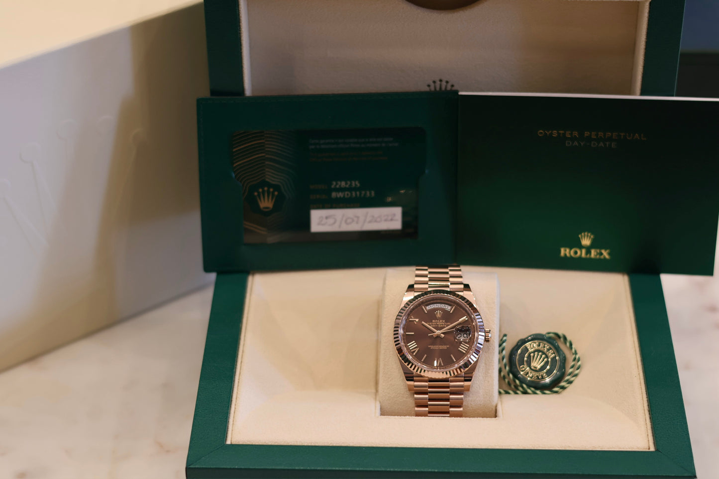 Rolex Day-Date 40 Rose Gold Chocolate Dial 228235