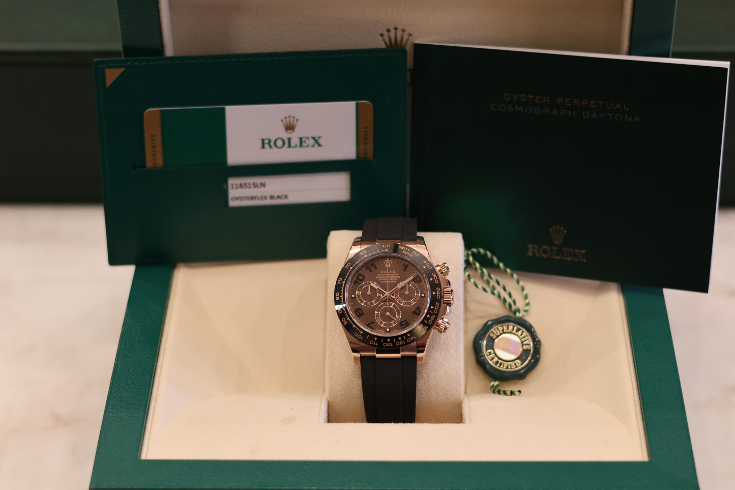 Rolex Daytona Oysterflex Rose gold chocolate racing dial 116515LN