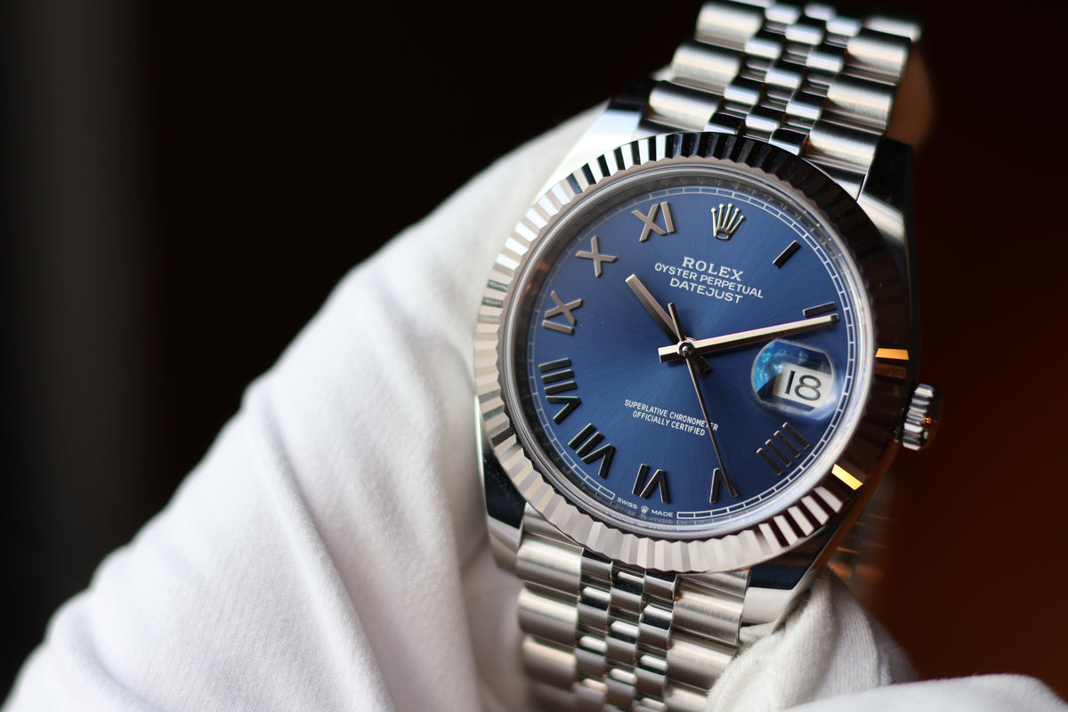 Rolex Datejust 41 Blue Roman Dial Jubilee bracelet Fluted Bezel Unworn 126334