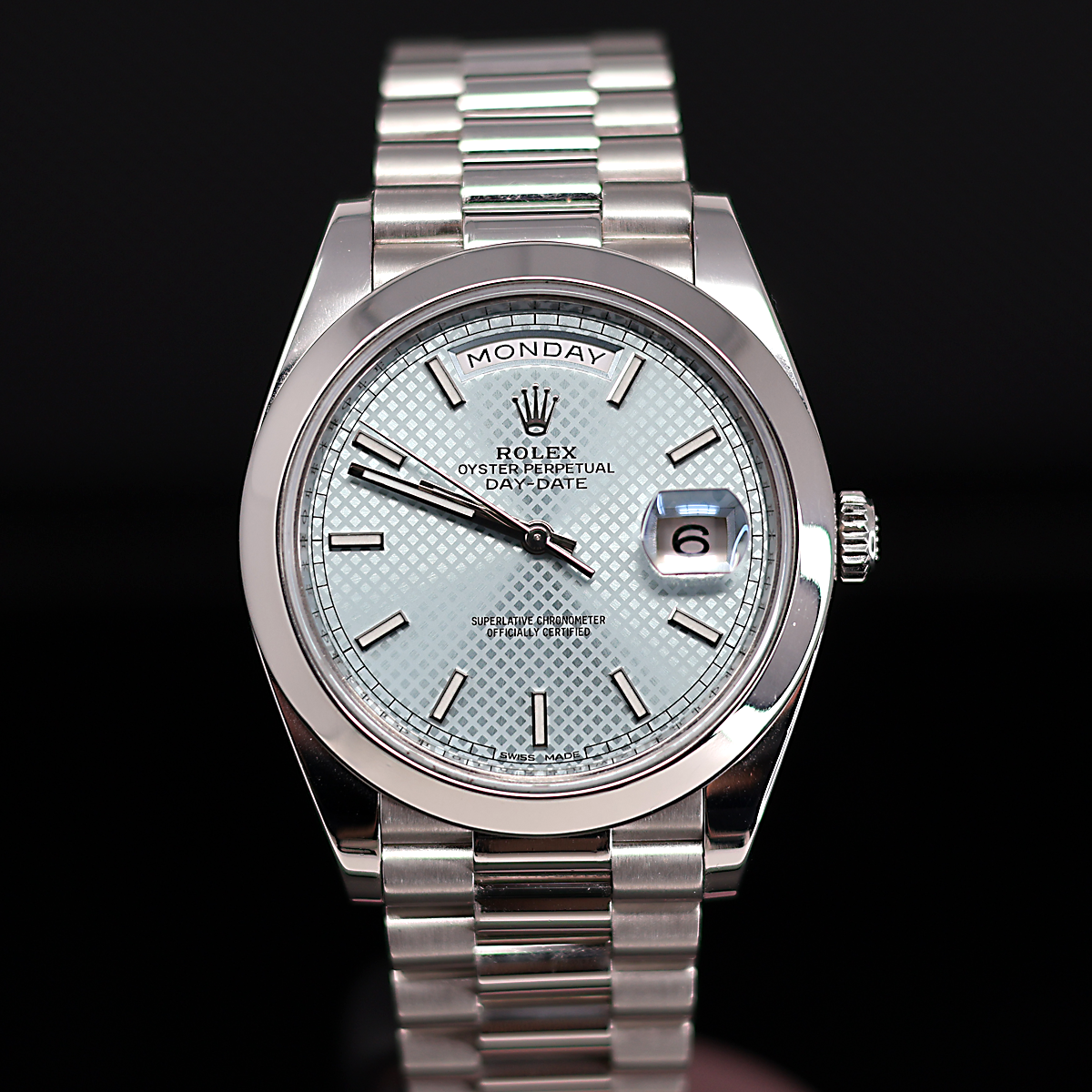 Rolex Day Date 40 Platinum Ice Blue Motif Dial 228206