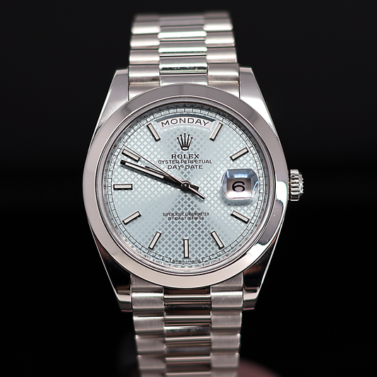 Rolex Day Date 40 Platinum Ice Blue Motif Dial 228206