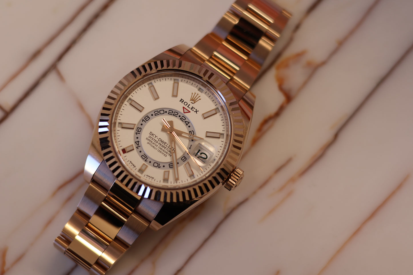 Rolex Sky Dweller Rose Gold White Dial 326935