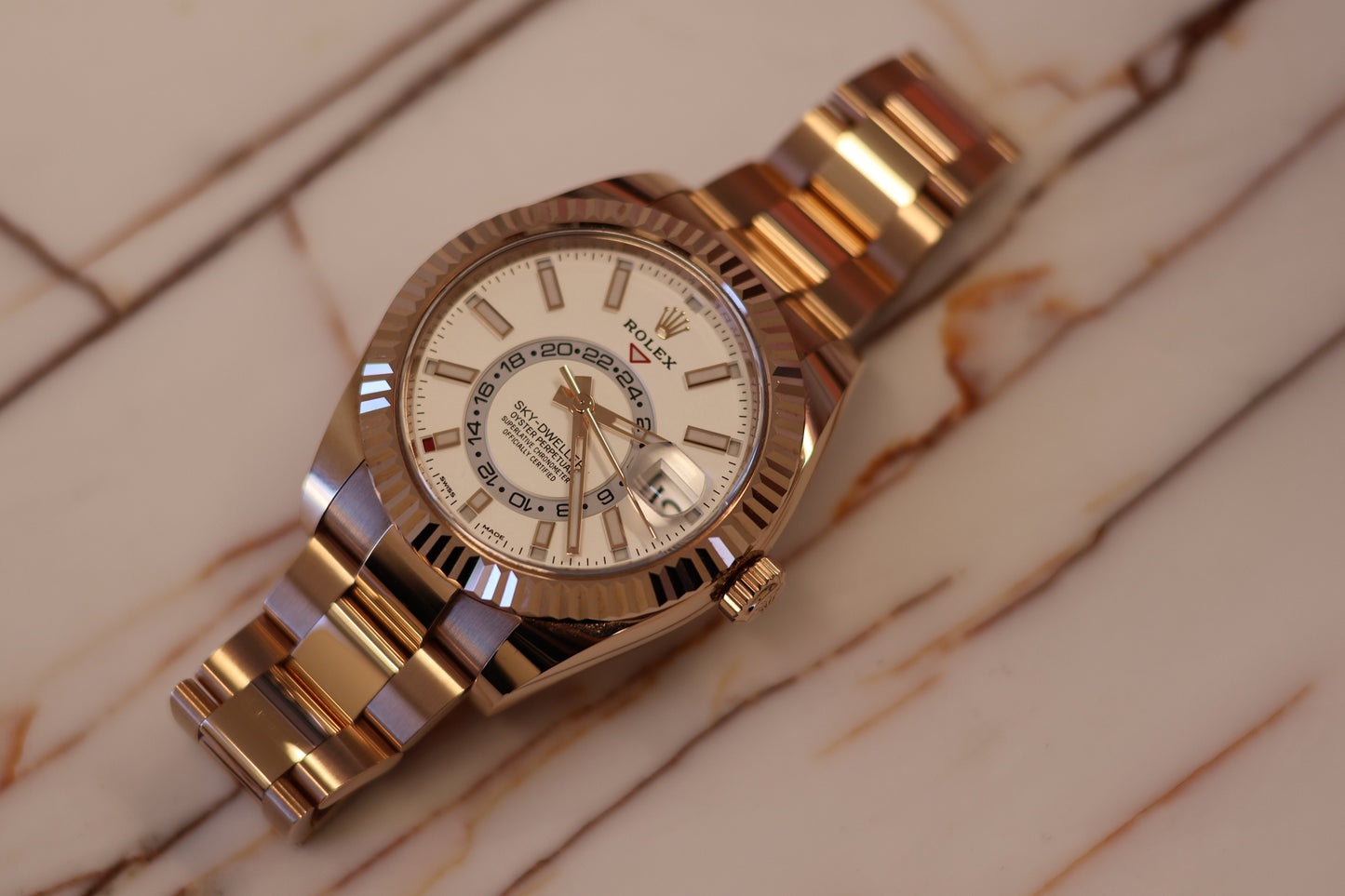 Rolex Sky Dweller Rose Gold White Dial 326935