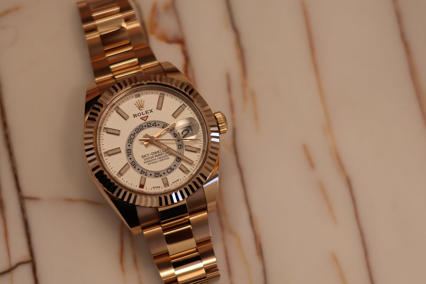 Rolex Sky Dweller Rose Gold White Dial 326935