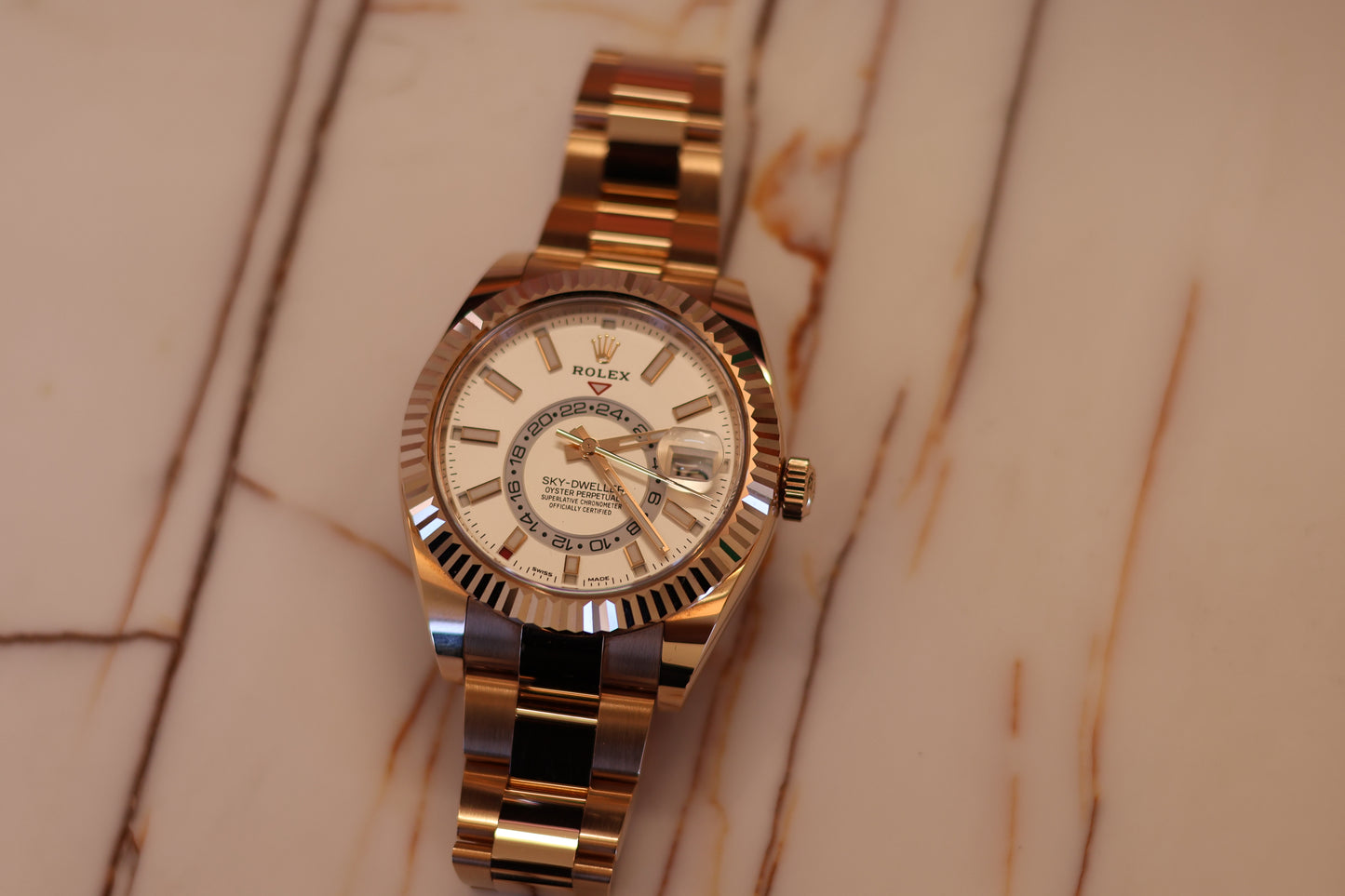 Rolex Sky Dweller Rose Gold White Dial 326935