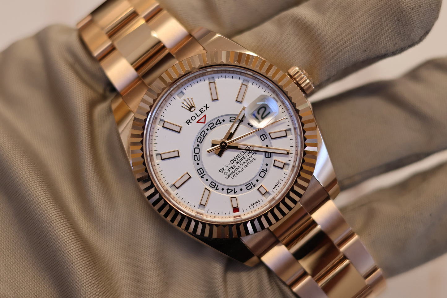 Rolex Sky Dweller Rose Gold White Dial 326935