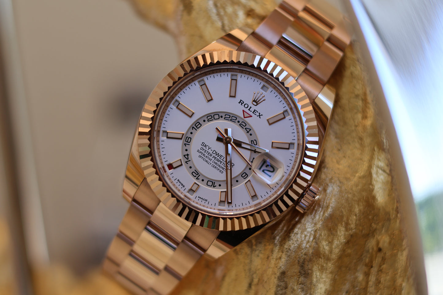 Rolex Sky Dweller Rose Gold White Dial 326935