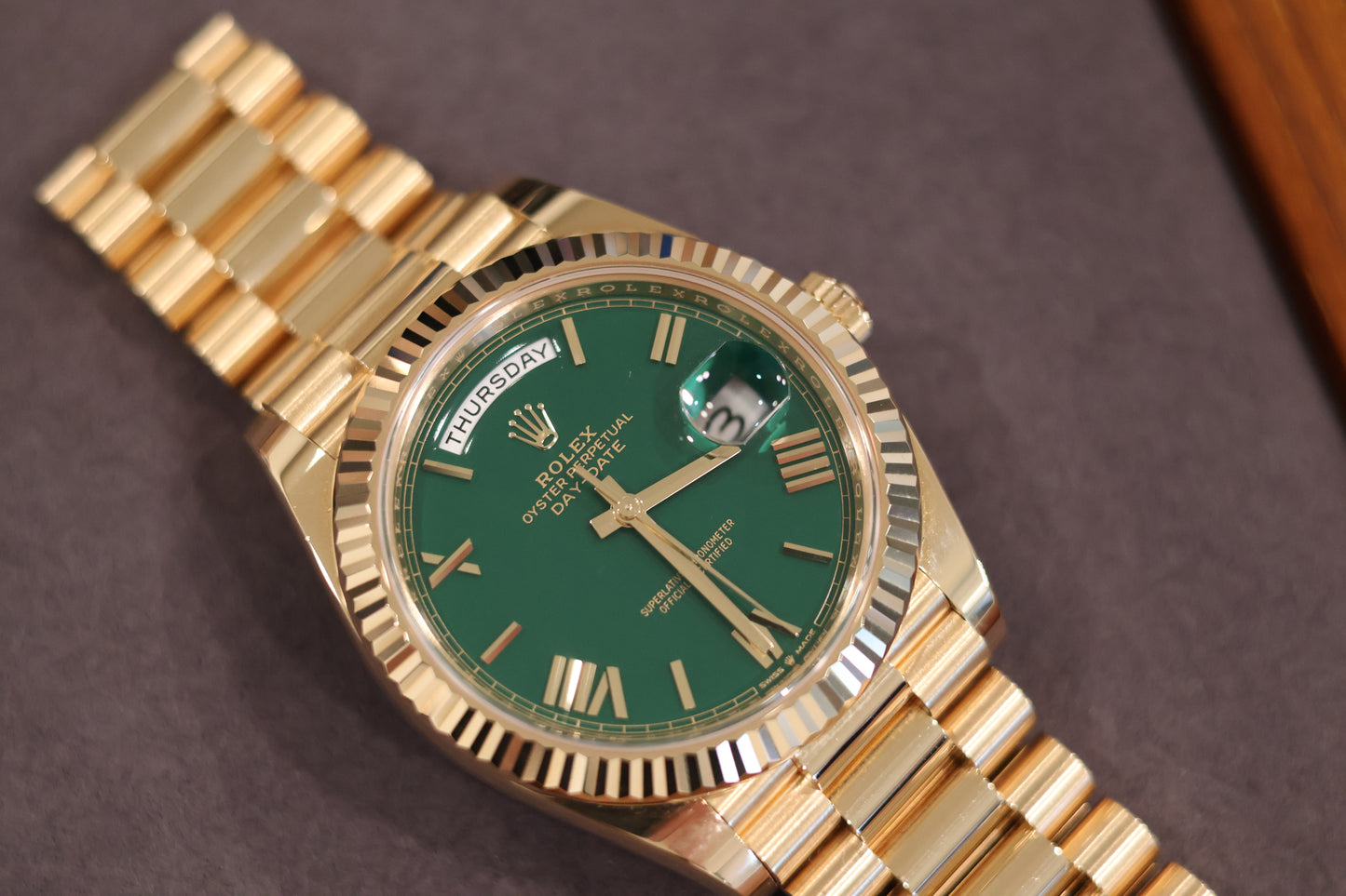 Rolex Day-Date 40 228238 Yellow Gold Green Dial