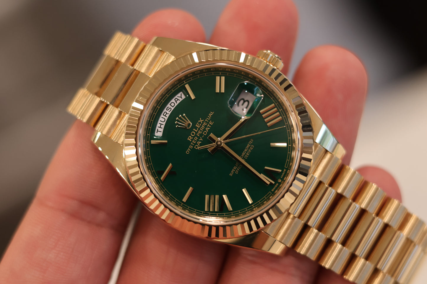 Rolex Day-Date 40 228238 Yellow Gold Green Dial