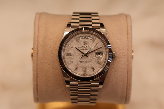 Rolex Day - Date 40 White Gold Meteorite Dial Baguette Diamonds 228239