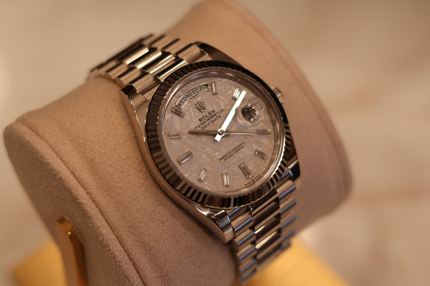 Rolex Day - Date 40 White Gold Meteorite Dial Baguette Diamonds 228239