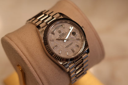 Rolex Day - Date 40 White Gold Meteorite Dial Baguette Diamonds 228239