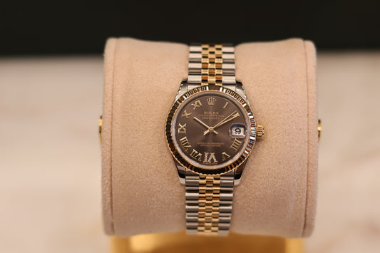 Rolex Ladies Datejust 31 Two Tone Yellow Gold Chocolate Diamond VI Dial 279273