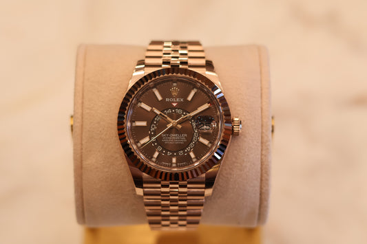 Rolex Sky Dweller Rose Gold Jubilee Chocolate Dial Unworn