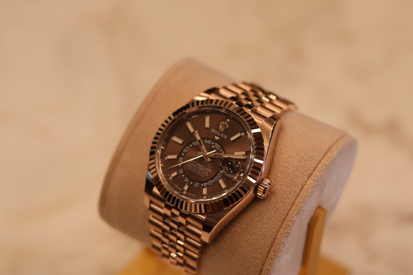 Rolex Sky Dweller Rose Gold Jubilee Chocolate Dial Unworn