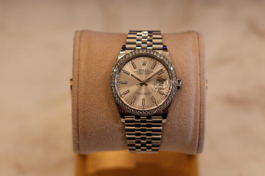 Ladies Rolex Datejust 36 Silver Dial Factory Diamond Bezel 126284RBR