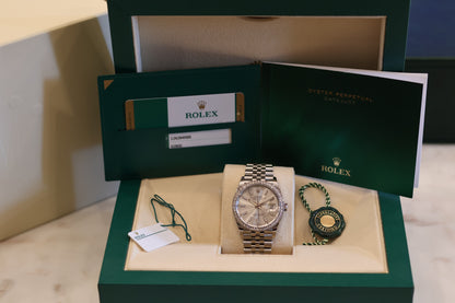 Ladies Rolex Datejust 36 Silver Dial Factory Diamond Bezel 126284RBR