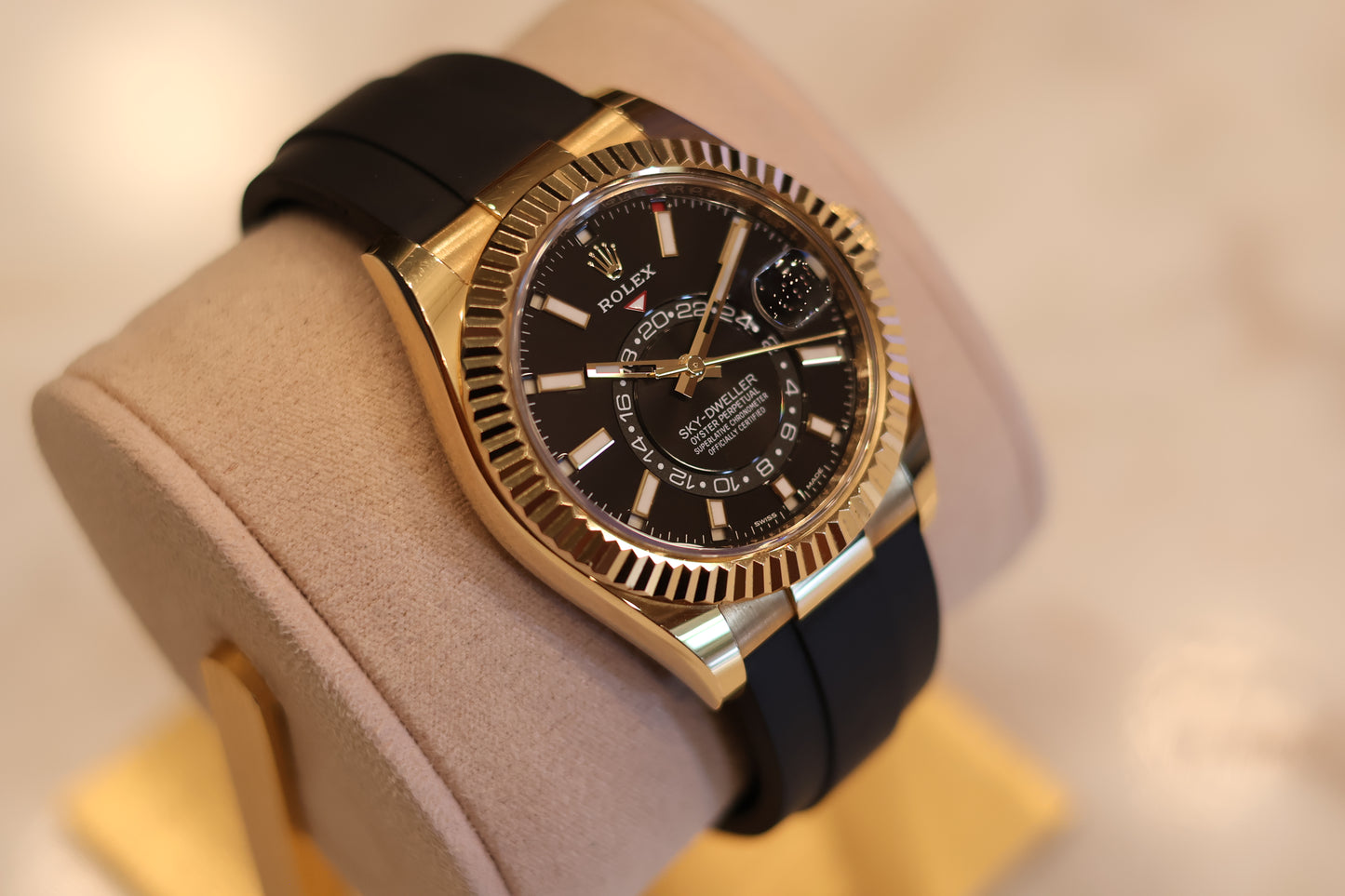 Rolex Sky Dweller Oysterflex Yellow Gold Black Dial 326238