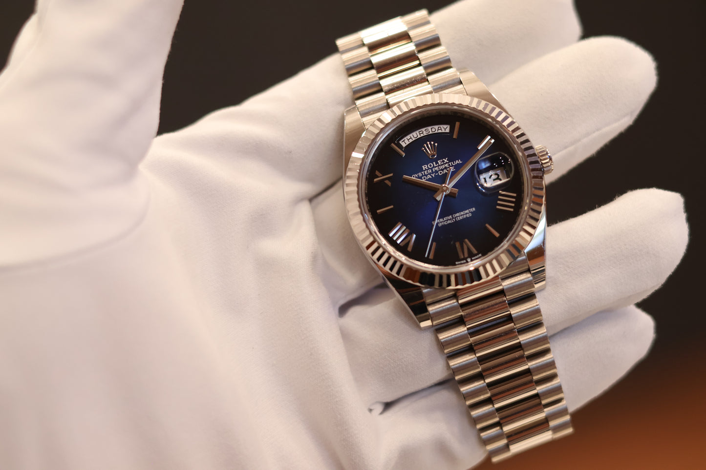 Rolex Day-Date 40 White Gold Blue Ombre Dial 228239