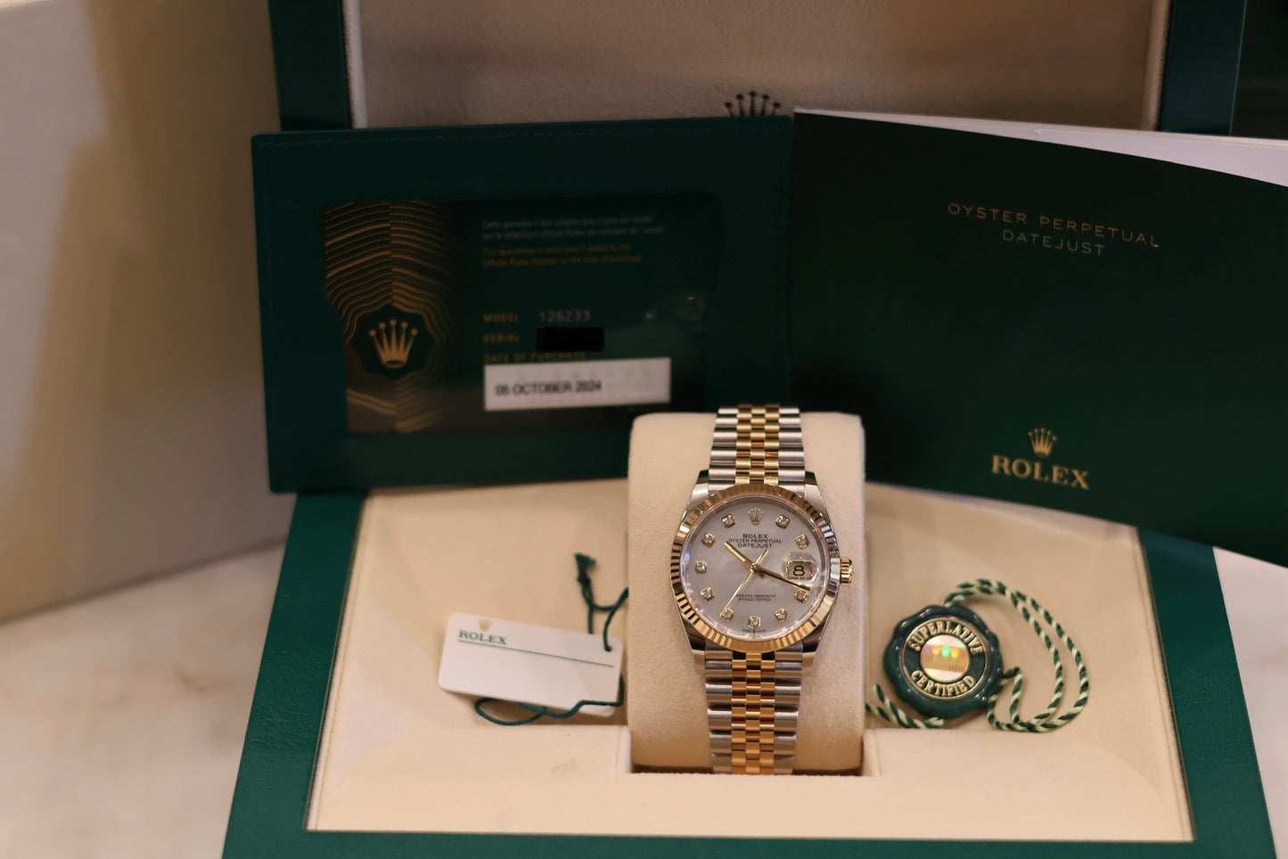 Ladies Rolex Datejust 36 Two Tone Yellow Gold Mother of Pearl 126233