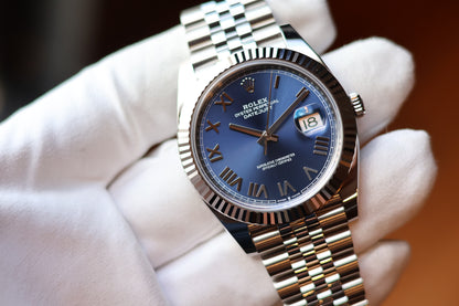 Rolex Datejust 41 Blue Roman Dial Jubilee bracelet Fluted Bezel Unworn 126334