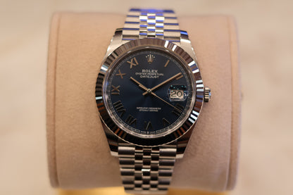 Rolex Datejust 41 Blue Roman Dial Jubilee bracelet Fluted Bezel Unworn 126334