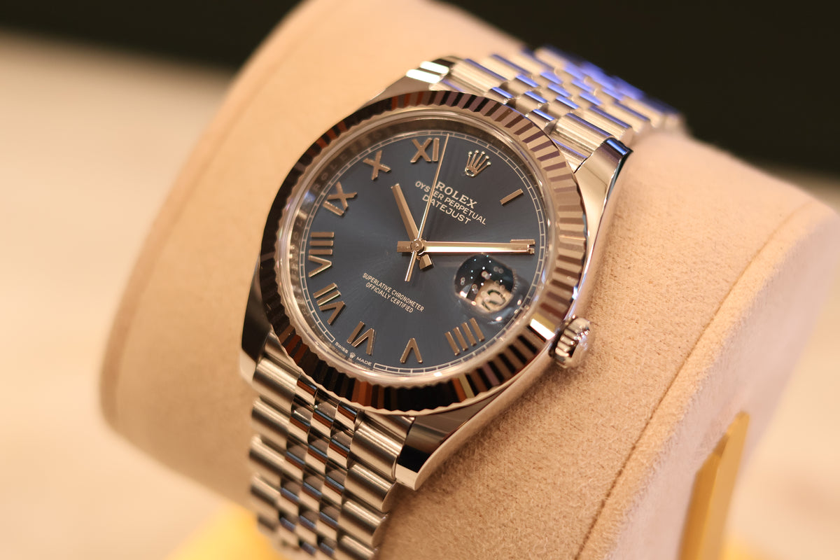 Rolex Datejust 41 Blue Roman Dial Jubilee bracelet Fluted Bezel Unworn 126334