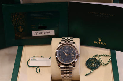 Rolex Datejust 41 Blue Roman Dial Jubilee bracelet Fluted Bezel Unworn 126334