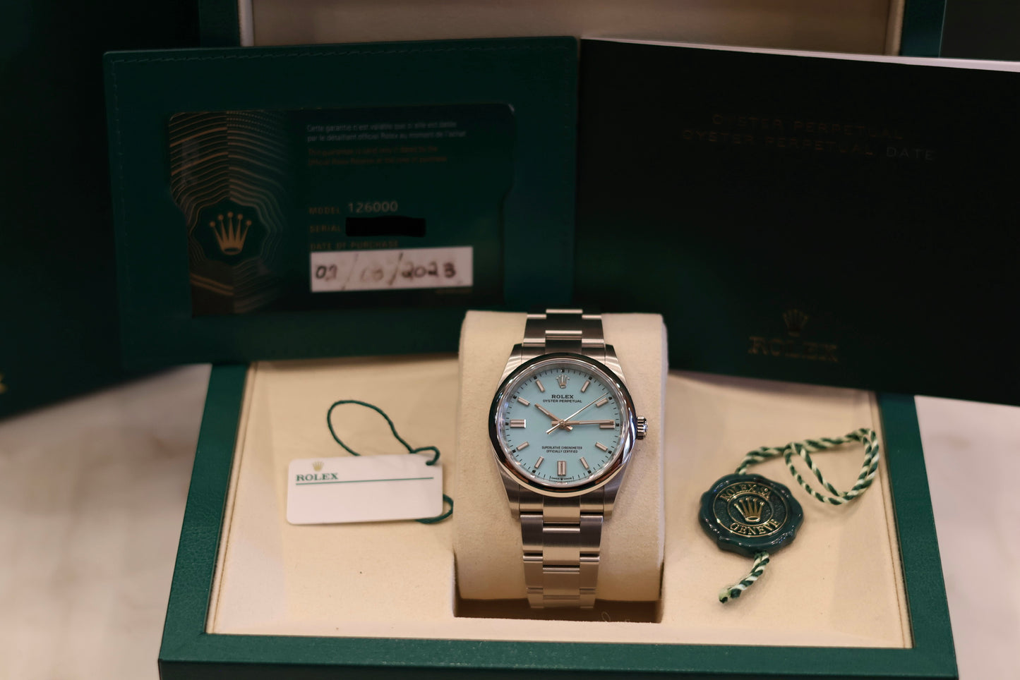 Rolex Oyster Perpetual 36 Tiffany Blue Complete Set