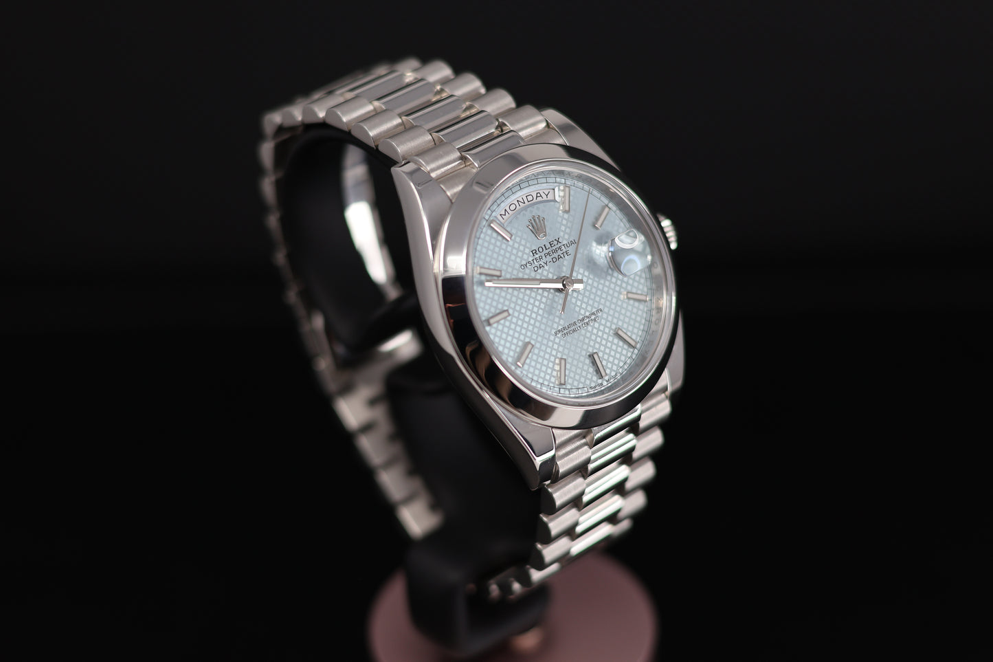 Rolex Day Date 40 Platinum Ice Blue Motif Dial 228206