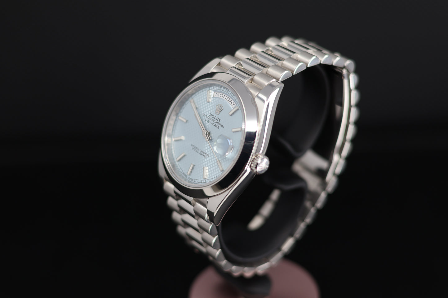 Rolex Day Date 40 Platinum Ice Blue Motif Dial 228206