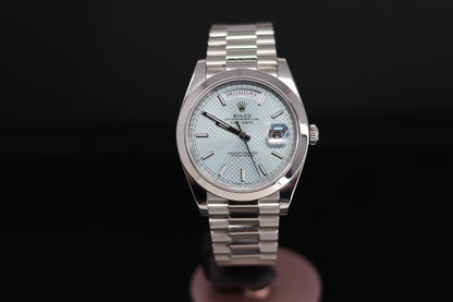 Rolex Day Date 40 Platinum Ice Blue Motif Dial 228206