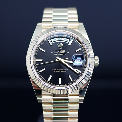 Rolex Day Date 40 Yellow Gold Black Index Dial 228238